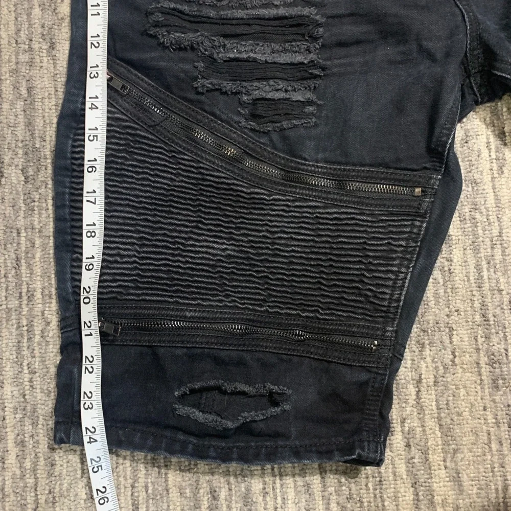 Decibel‎ Distressed Ripped Denim Moto Shorts Zippers Black Mens Size 42